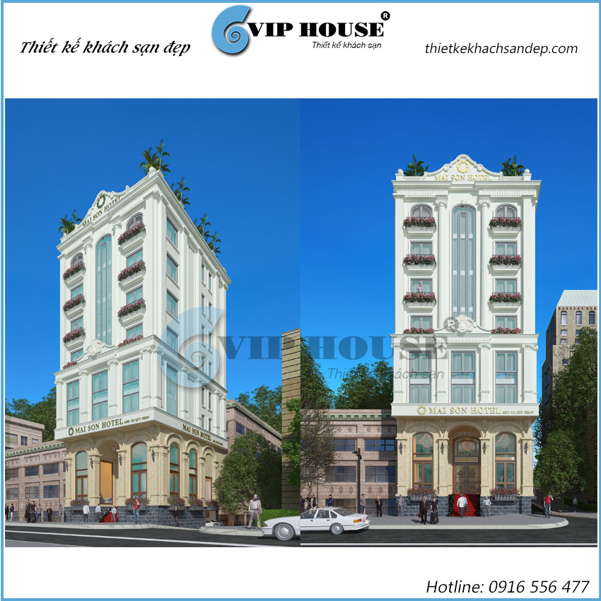 Mẫu thiết kế khách sạn tân cổ điển 2 mặt tiền đẹp hút mắt tại Quy Nhơn